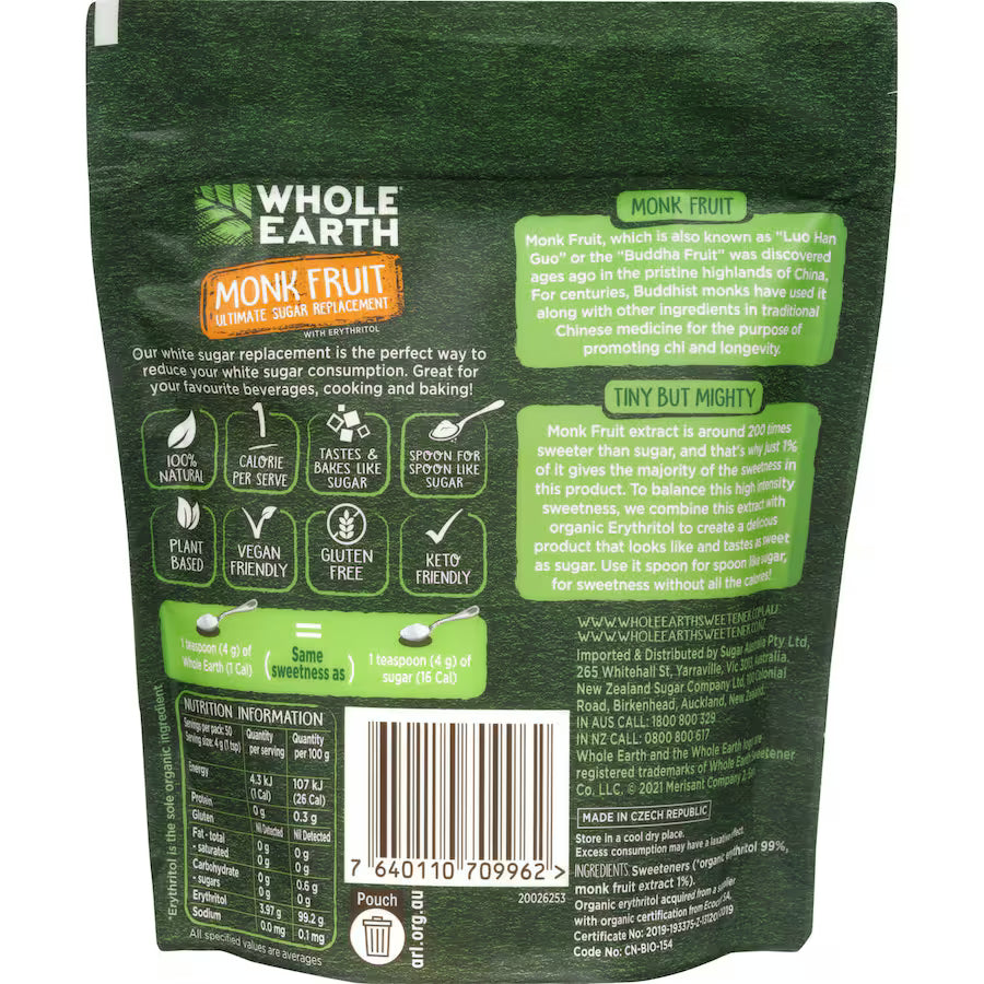 Whole Earth Sugar Substitute Monk Fruit Sweetener Granules