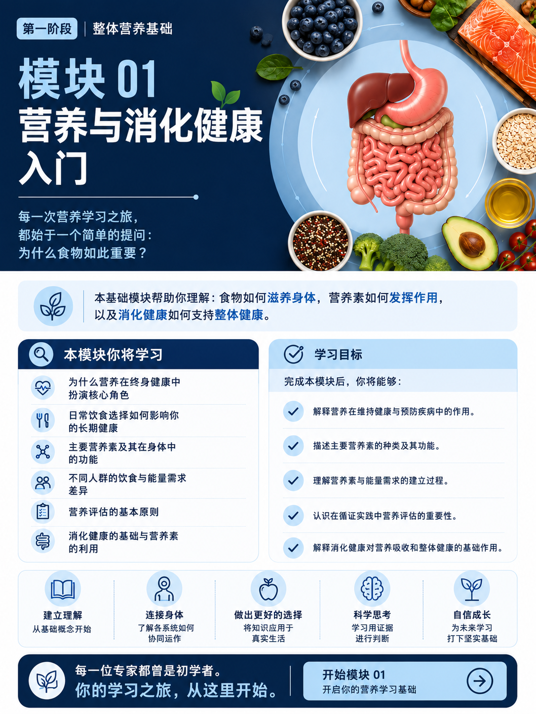 模块 01:营养学入门与消化健康——简体中文课程概览