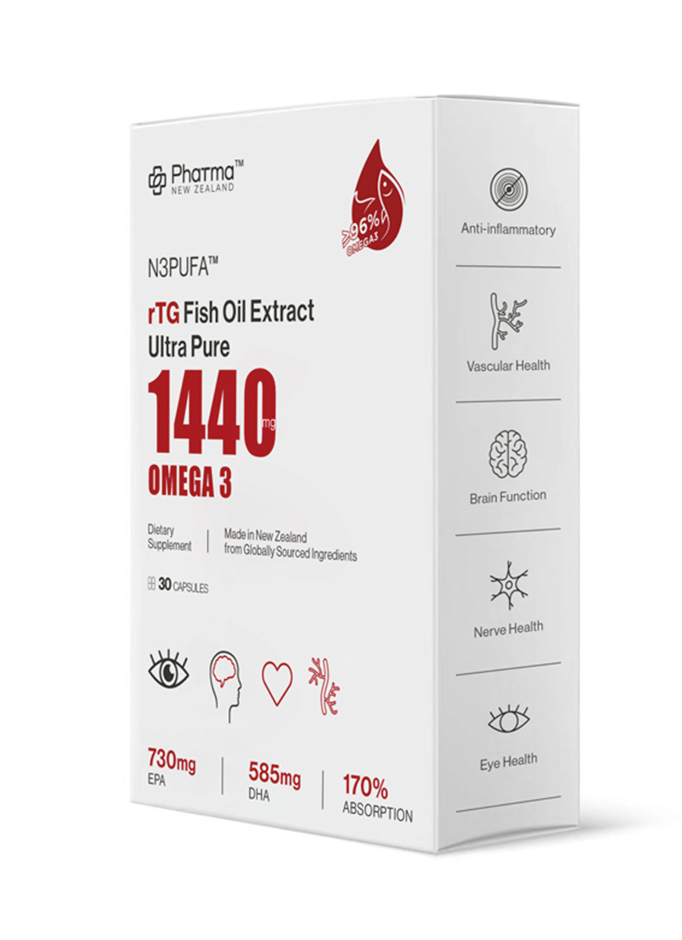 Rtg Fish Pharma New Zealand™ 1440 DHA IFOS & GOED CERTIFIED N3PUFA™ rTG Fish Oi ...