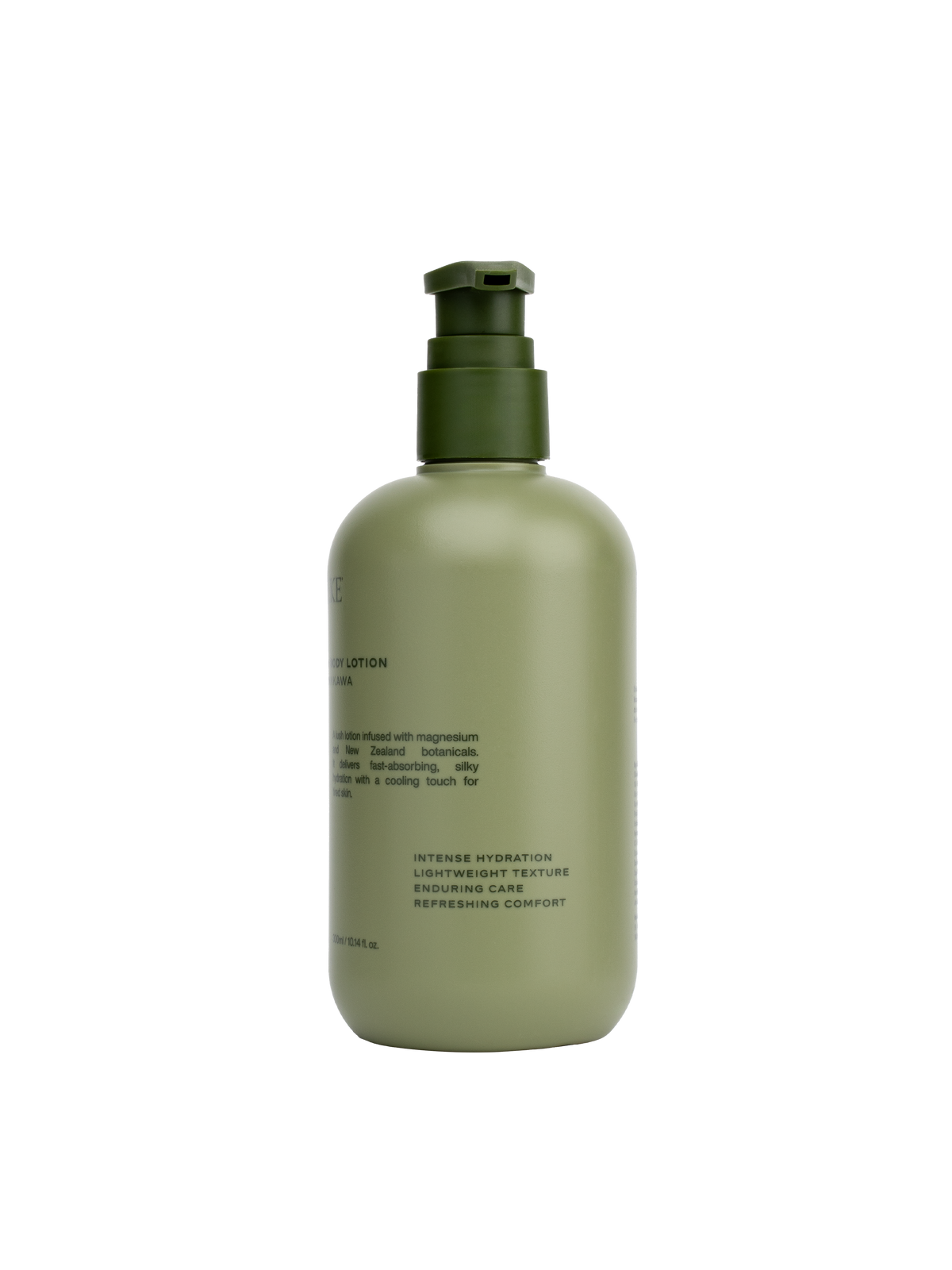Green lotion bottle with pump on a white background