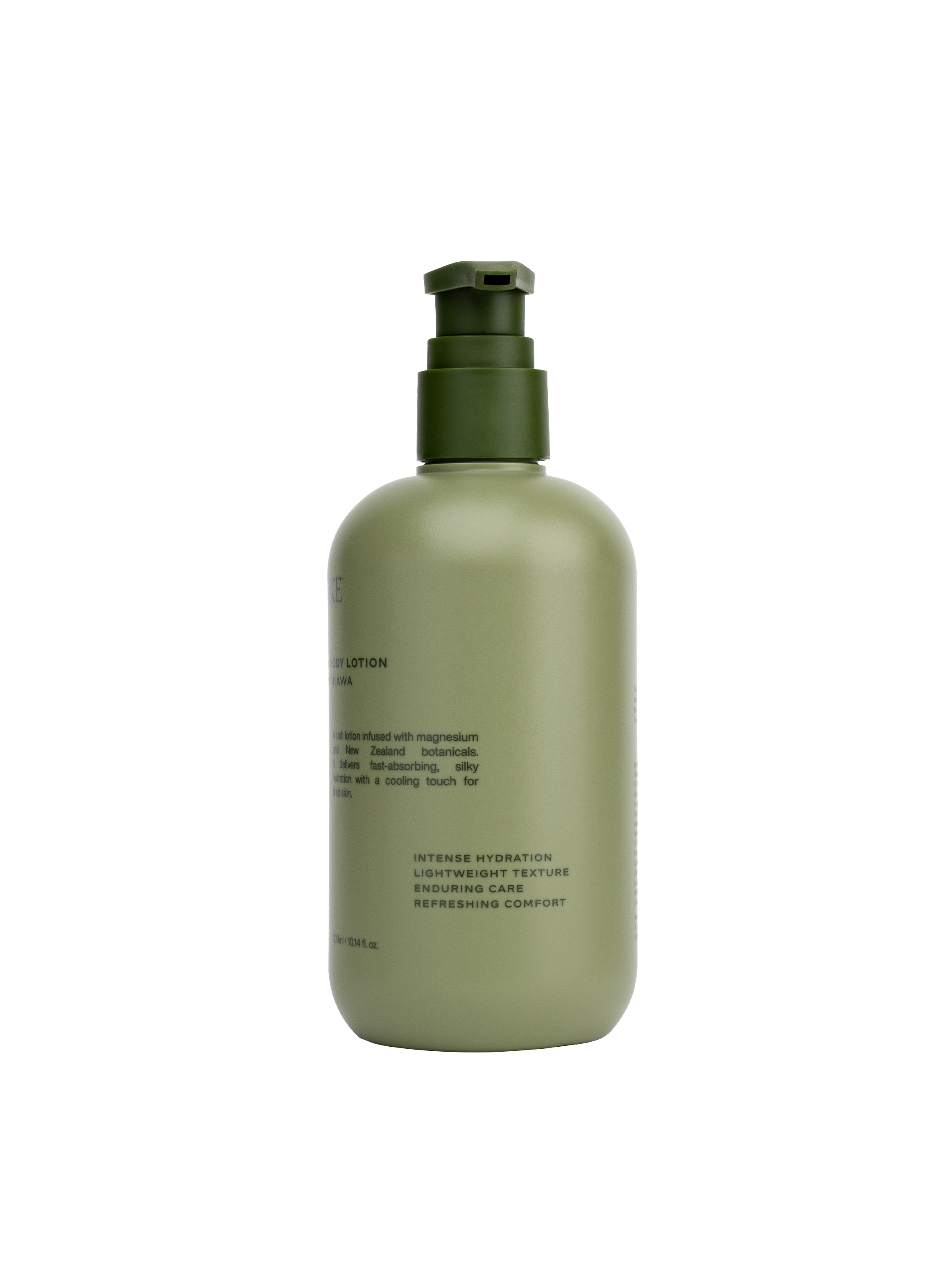 Green lotion bottle with pump on a white background