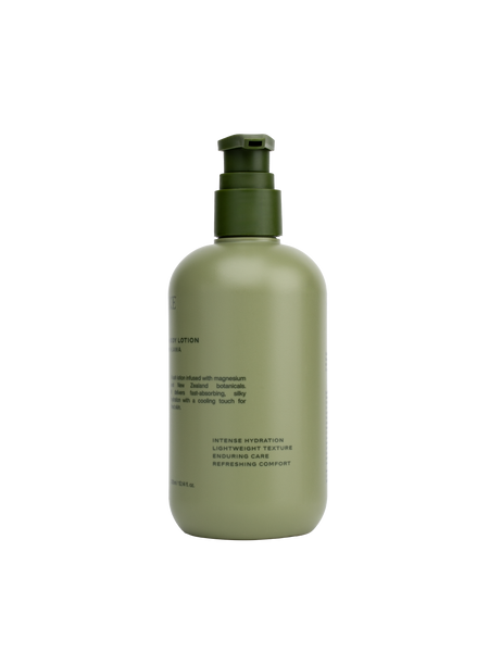 Green lotion bottle with pump on a white background